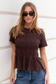 Neat Chocolate Slub Shirred Detail SS Tee