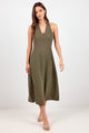 Neve Khaki Linen Halter Midi Dress