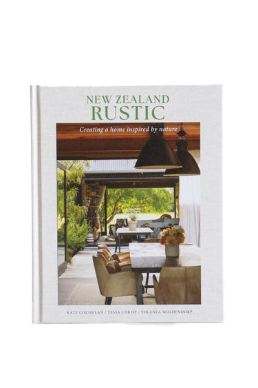 Book titled 'New Zealand Rustic' with a cover photo of a rustic interior design.