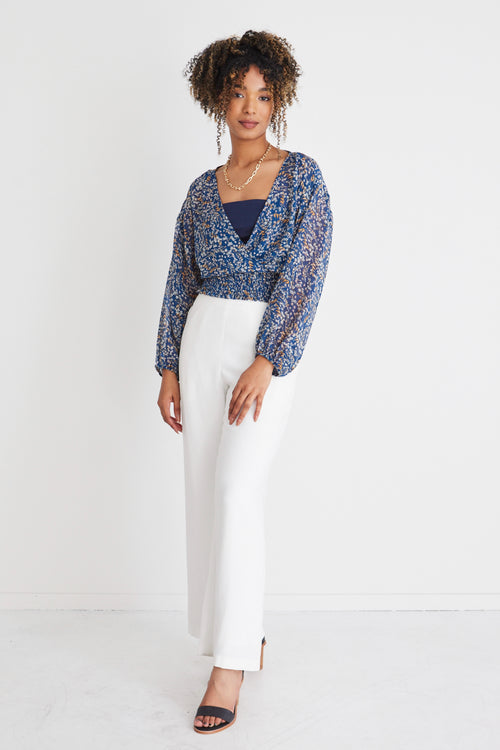 Shop Nightfall Ocean Ditsy Sheer Cropped Ls Top Online Flo And Fra