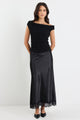 Margarita Black Satin Lace Trim Bias Maxi Skirt