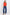 Woman wearing a red top and blue jeans on a white background