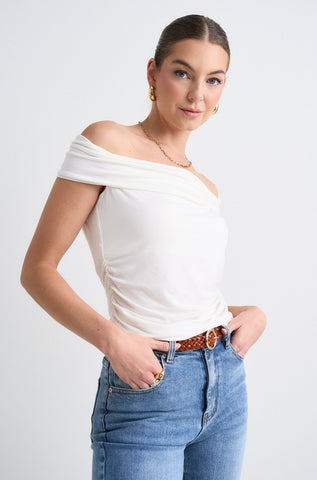 Nightlife Ivory Stretch Off Shoulder Top