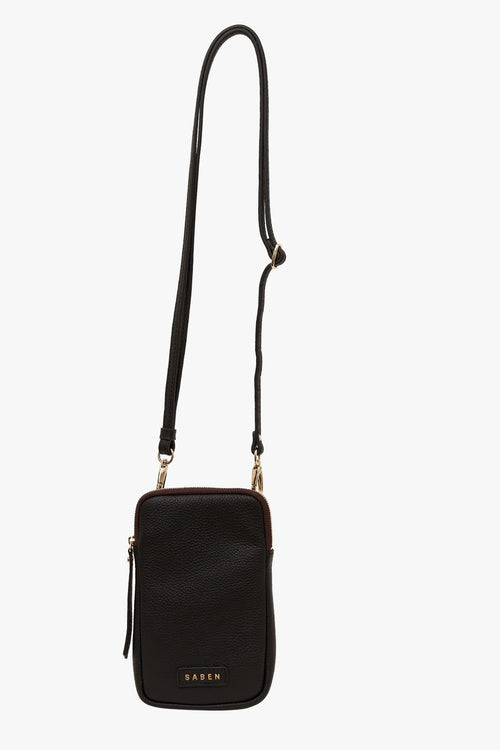image shows black sling bag with zip by saben