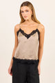 Nocturne Taupe Satin Lace Trim Cami