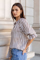 Noetic Chocolate Stripe Short Sleeve Blouse