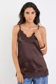 Noir Chocolate Satin Lace Trim Cami