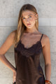 Noir Chocolate Satin Lace Trim Cami