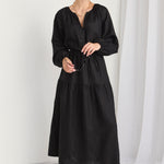 Oasis Black Linen LS Raglan Maxi Dress