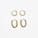 Oblong Hoop Huggie Set Gold Earrings