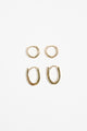 Oblong Hoop Huggie Set Gold Earrings