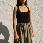 black khaki dress on model