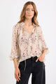 Odyssey Beige Leopard Georgette Shirred Neck LS Top