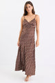 Otherworldly Chocolate Polka Dot Satin Bias Slip Midi Dress
