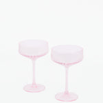 Pale Pink Ribbed Set 2 Coupe Cocktail Glasses