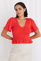 Dream Sunset Shirred Cotton V Neck SS Shirred Top