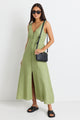 Panama Moss Sleeveless Button Front Midi Dress