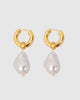Pearl Drop Gold Plated Hoop Earring