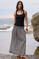Cheerful Black Gingham Cotton Shirred Waist Maxi Skirt