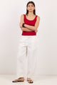 Transit White Pull On Waist Tie Barrel Leg Pants