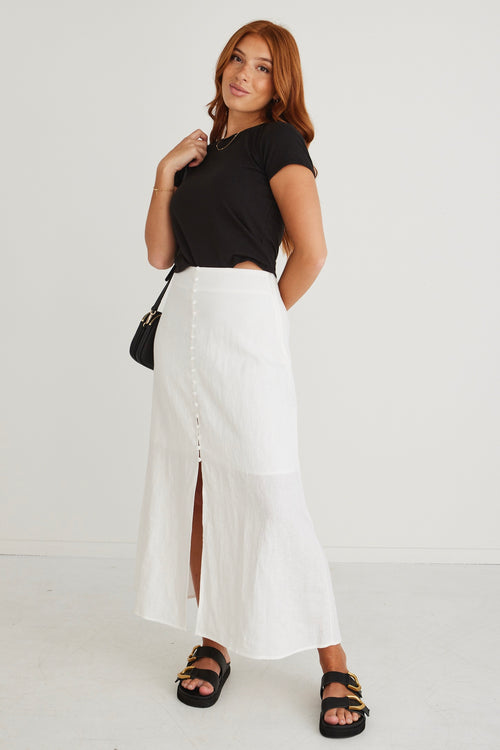 Mercy White Linen Button Front Aline Skirt WW Skirt Among the Brave   