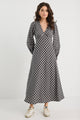 Phoenix Black White Check Balloon Sleeve Midi Dress