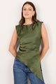 Platform Olive Satin Asymmetric Bias Top