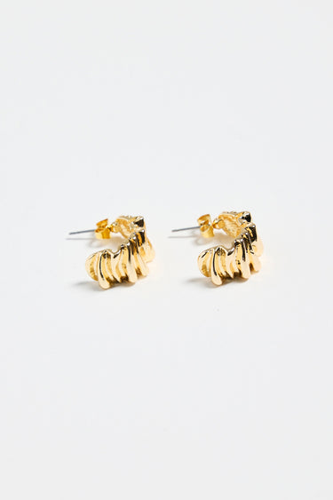 Pleated Wide Gold Huggie Earring