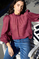 Poet Burgundy Plum Sheer Long Sleeve High Neck Top