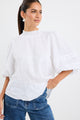 Polished Ivory Linen High Neck Pleat Sleeve Top