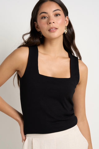 Positive Black Rib Square Neck Tank