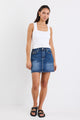 Sketch Mid Blue Denim Contrast Stitch Pocket Mini Skirt