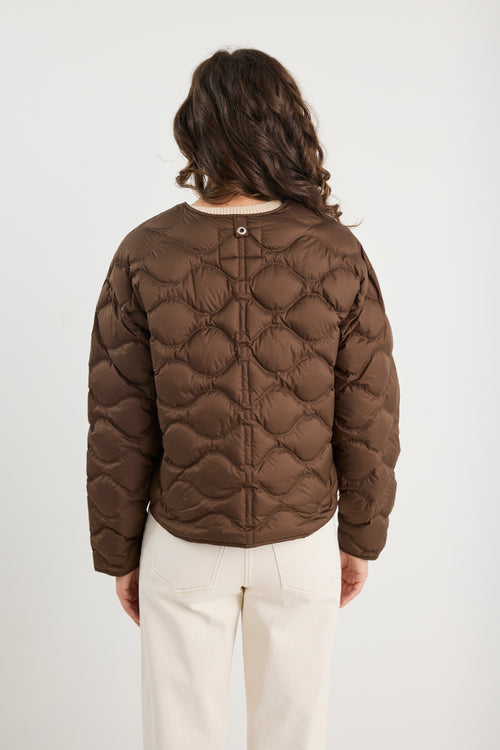 Person wearing a brown quilted jacket on a white background
col_pattern
