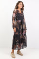 Primrose Black Bouquet Raglan Sleeve Tier Maxi Dress