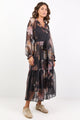 Primrose Black Bouquet Raglan Sleeve Tier Maxi Dress