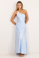 Prolific Ice Blue Satin One Shoulder Bias Slip Maxi Dress