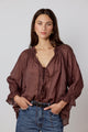 Prospect Chocolate Tie Front Mid Sleeve Top