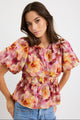 Provoke Pink Multi Floral Bubble Sleeve Top
