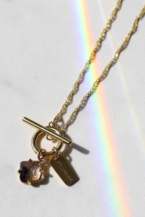 Pure 18k Gold Plate with Herkimer Quartz Fob Necklace ACC Jewellery Love Lunamei   