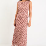 Quench Blush Check Mesh Panelled Maxi Skirt