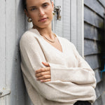 Quinn Oat V Neck Fine Knit Jumper