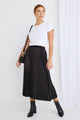 Radiant Black Washer Satin Pleated Midi Skirt