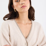 Rapport Ivory V Neck Contrast Edge Cardi