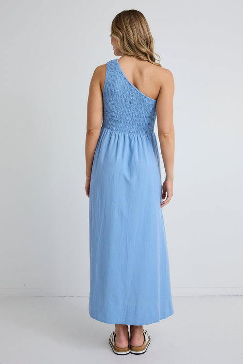 Shop Rare Sky Blue One Shoulder Shirred Bodice Maxi Dress | Flo & Fran Shop Rare Sky Blue One Shoulder Shirred Bodice Maxi Dress | Flo & Fran
