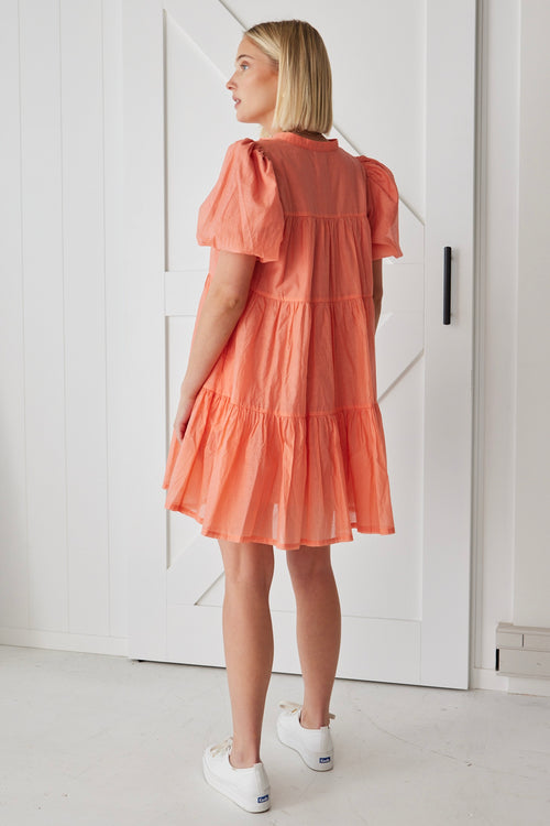 Ravine Watermelon SS Shirt Style Tiered Mini Dress WW Dress By Rosa.   
