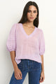 Recall Lilac Ramie Pleat Sleeve Crew Top