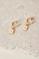 Rectangle Pendant Gold Hoop Earrings