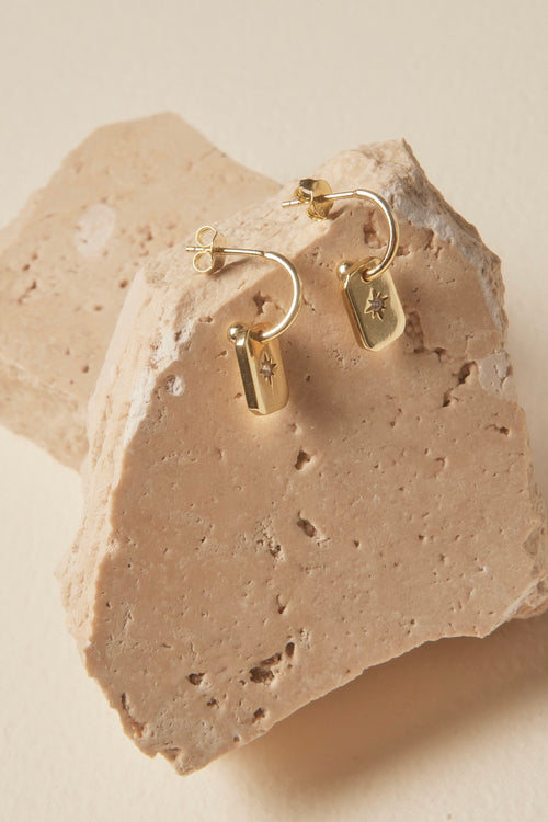 Rectangle Signet Hoop Gold Earrings. ACC Jewellery Georgia Mae   