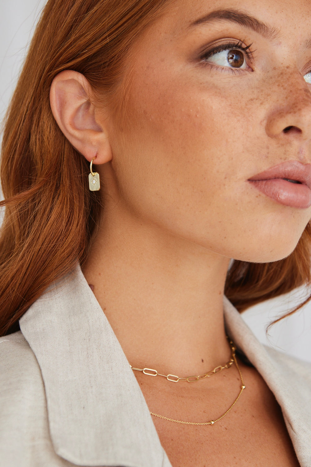 Shop Rectangle Signet Hoop Gold Earrings Online Flo And Frankie