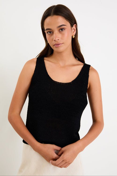 Model wearing Reef Black Relaxed Knit Tank Top